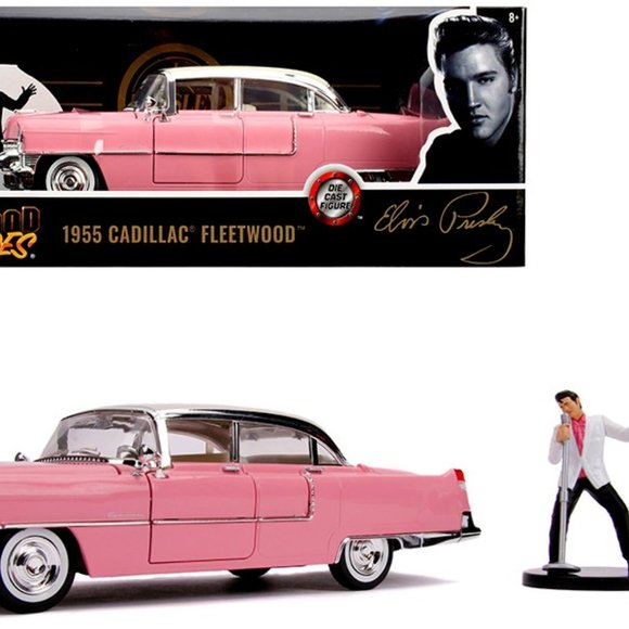 1955 Cadillac Fleetwood Series 60 Pink with Elvis Presley Diecast Figurine - Picture 1 of 1